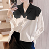 韩版慵懒长袖白色衬衫设计感小众2024春装，欧洲站小衫拼接上衣