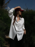 NEVA HU 白色绸缎长袖衬衫女高级感2023设计感韩版宽松衬衣