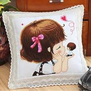 棉线十字绣印花抱枕套一对情侣沙发抱枕，儿童卡通动漫生日礼物
