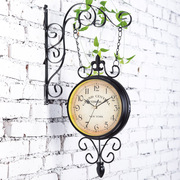 欧式铁艺双面挂钟创意美式田园挂表现代简约客厅个表装饰复古时钟