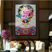 手绘油画装饰画新古典中国风人物背景发型头发客厅样板房中式挂画
