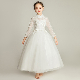 儿童小礼服女宝公主高贵婚，纱裙女童花童钢琴表，演礼裙长袖白色洋气