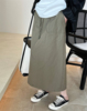 日系大口袋军绿色工装半身裙直筒H型2024夏季白色半裙下身裙