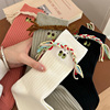 眼睛刺绣袜子女春秋，款中筒袜辫子毛线，手工编织可爱个性创意堆堆袜