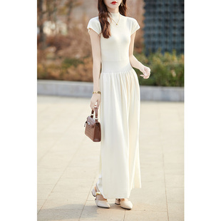 赫本风曲珠连衣裙子，2024夏季女装法式气质，高级感显瘦长裙