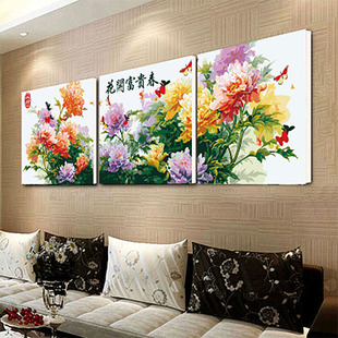 diy数字油画手绘填色客厅，风景抽象花卉情侣三拼三联装饰50*40*3幅