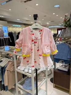 韩国童装22春女童宝粉色，樱桃满印连衣裙，甜美开衫毛衣套装m3