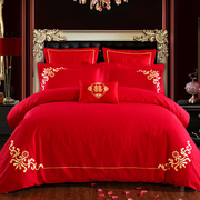 婚庆四件套全棉结婚纯棉，大红色六七件套新婚房，床上用品床单被套件