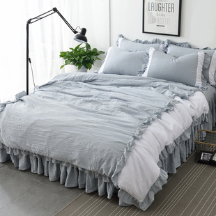 床上四件套纯棉全棉公主风床裙式床罩纯色床单被套单床品2023