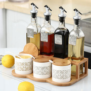 调料盒油盐酱醋壶套装厨房家用玻璃油瓶组合陶瓷佐料盒镂空调味罐
