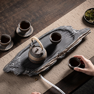 创意复古陶瓷茶盘功夫茶具家用茶，托盘禅意小型干泡台排水式泡茶盘