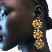 欧美原创设计复古金属雏菊长款耳环 时尚花朵气质简约耳饰