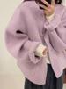 反季宽松紫色圆领短款双面羊绒大衣女小香风小个子羊毛呢外套2023