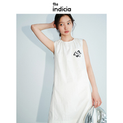 indicia标记夏季女装白色无袖连衣裙宽松A字型圆领女裙子文艺