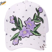 夏季鸭舌帽子女士刺绣花朵镶钻棒球帽铁环休闲旅游帽韩版