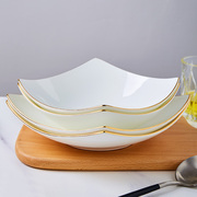中式意面盘描金边骨瓷餐具翘角盘西餐平盘汤盘意粉碗骨瓷菜盘子