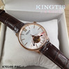 kingtis精铁时手表机械，男表全自动男士腕表，真皮表带镂空夜光7014
