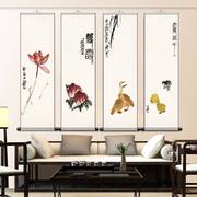 齐白石水墨画新中式客厅沙发，背景墙装饰画餐厅，茶室禅意卷轴挂画