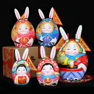 老北京吉兔坊兔爷传统手工泥塑泥人兔儿爷摆件龙年春节礼物送老外