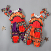 儿童欧美夏季女童非洲波西米亚风格无袖连身衣配头饰童装