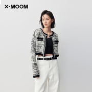 商场同款X--MOOM2023秋季黑白混纱短款小香风毛衣外套女