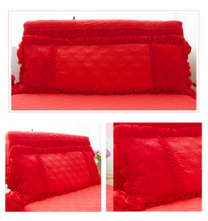双人蕾丝边长枕套1.5m枕头套婚庆大红色全棉枕头枕芯带枕套一米五