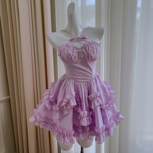 高端轻奢女装粉紫色甜美气质，名媛公主连衣裙洛丽塔，小洋装日常礼服