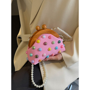 夏季彩色珍珠链条包包女包2024韩版时尚贝壳单肩包网红斜挎包