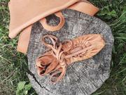 Ankle㊣拉脱维亚 手作中世纪复古维京人踝鞋绑带棕色皮革鞋