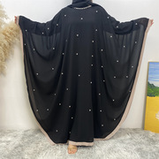 中东阿拉伯土耳其时尚拼接雪纺蝙蝠袖连衣裙迪拜旅游长袍 dress