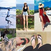夏季坡跟人字拖女厚底松糕凉拖鞋，防滑沙滩拖鞋，黑色时尚夹脚拖