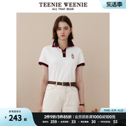 teenieweenie小熊领口撞色毛织，坑条polo衫宽松韩版女夏季