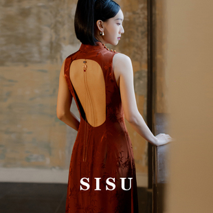 sisu2024中式改良旗袍新娘结婚订婚晨袍国风红色敬酒礼服