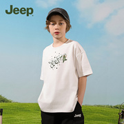 Jeep吉普童装儿童T恤2024夏季短袖纯棉上衣男童女童宽松休闲
