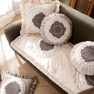 纯色米色沙发垫坐垫四季通用欧式美式轻奢真皮防滑专用垫子春夏季