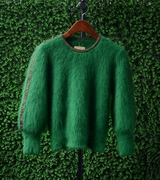 绿色纯色镜面高端九分袖安哥拉兔毛毛绒绒保暖百搭套头长袖毛衣女