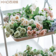 塑料假花家居婚庆装饰花艺，北欧10头春色，小玫瑰仿真花绢花花束