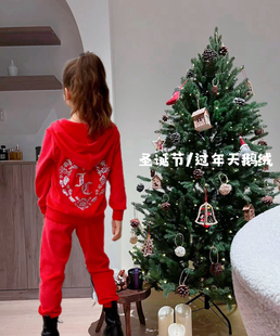 ！2-12岁美国J/c女童升级款圣诞色精致大钻天鹅绒套装