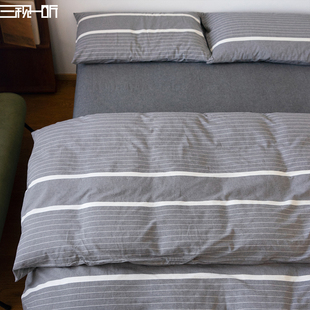 色织无印棉麻质感丨全棉，水洗棉四件套纯棉，床上床品套件条纹极简风