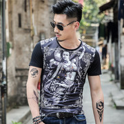 2022中国风3d男士纹身潮，男式短袖印花t恤修身夏装日韩版半袖百搭