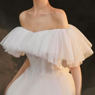 新娘婚纱披肩两用长款百搭超大抹胸婚纱礼服纱，蓬蓬款披肩定制颜色