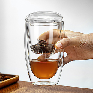 泡茶杯茶水分离双层隔热玻璃，杯子家用办公室，个人专用高档旅行茶具