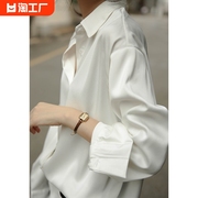 白色衬衫女设计感小众上衣，高级感醋酸缎面，真丝质感衬衣秋2023年