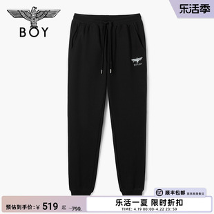 BOYLONDON秋季长裤男女同款夏黑色印花束脚透气运动休闲裤N15903