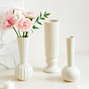 细口花瓶摆件一枝花法式复古陶瓷，高级感奶油风中古白色插花器小众