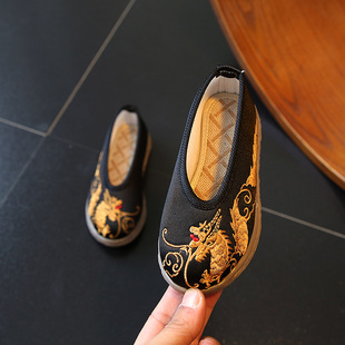 儿童绣花鞋男童舞蹈表演出鞋汉服鞋中国风手工鞋老北京布鞋传统鞋