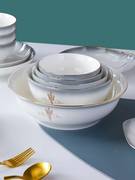 金色镶边大汤碗圆形陶瓷吃面碗家用简约拉面炖菜碗可微波汤碗餐具