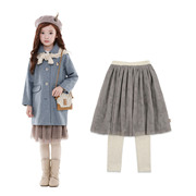 春秋季韩国童装女童，双层雪纺纱裙，假两件裙裤裤裙d05