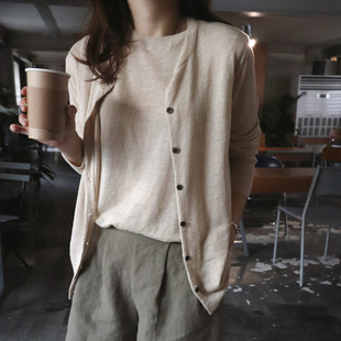 m37韩国女装代2024麻棉，春秋长袖两件套针织，开衫薄外套通勤