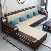 实木沙发全实木客厅组合大小户型紫金檀木布艺沙发储物新中式家具